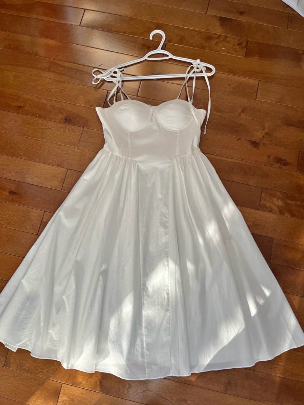 White Satin Fit-and-Flare Tie-Strap Dress